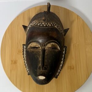 African Tribal Face Mask Hand-Carved Vintage Wooden Wall Art